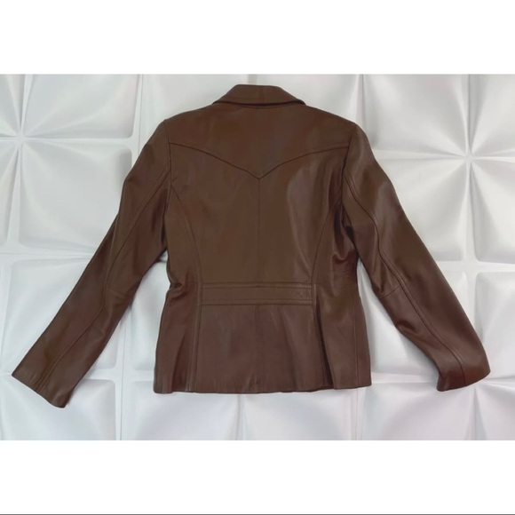 Kasper Womens Sz S Brown Soft Leather Blazer Jacket Pockets - Picture 6 of 6